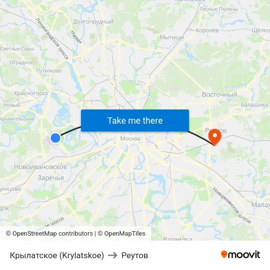 Крылатское (Krylatskoe) to Реутов map