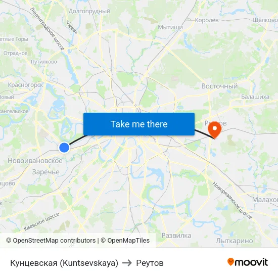 Кунцевская (Kuntsevskaya) to Реутов map
