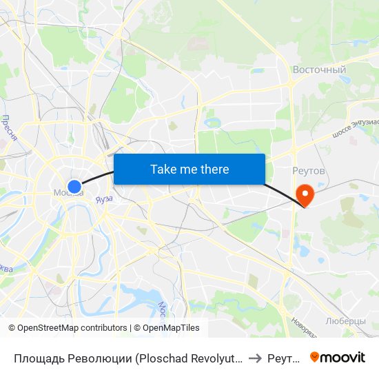 Площадь Революции (Ploschad Revolyutsii) to Реутов map