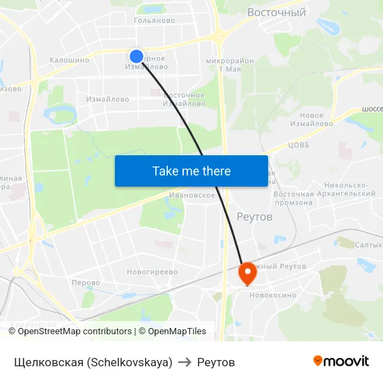 Щелковская (Schelkovskaya) to Реутов map