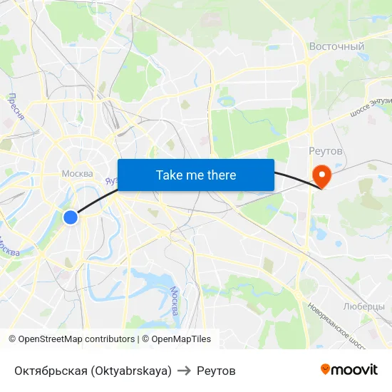 Октябрьская (Oktyabrskaya) to Реутов map