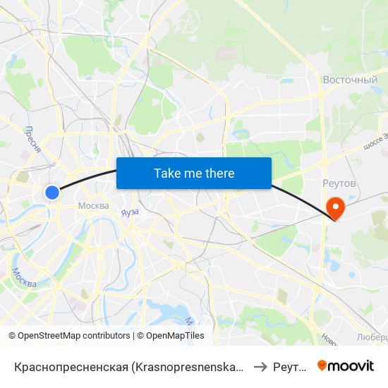 Краснопресненская (Krasnopresnenskaya) to Реутов map