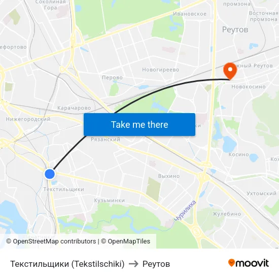 Текстильщики (Tekstilschiki) to Реутов map