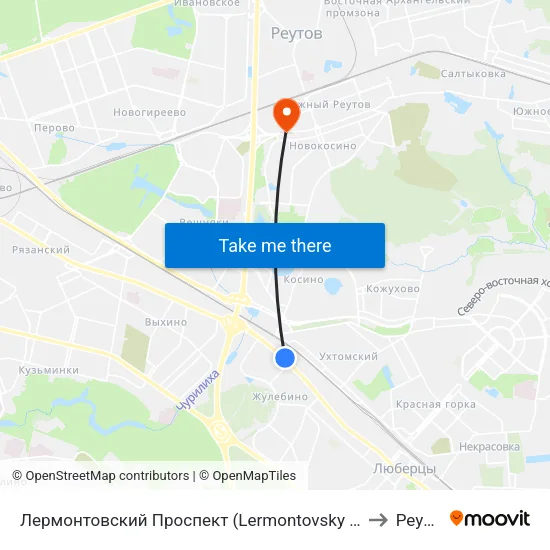 Лермонтовский Проспект (Lermontovsky Prospekt) to Реутов map