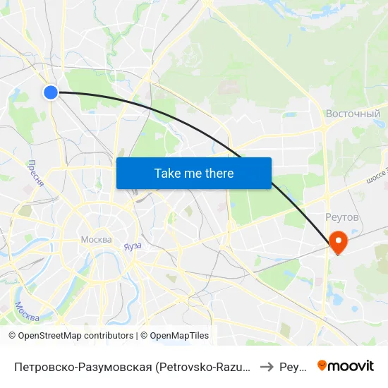 Петровско-Разумовская (Petrovsko-Razumovskaya) to Реутов map