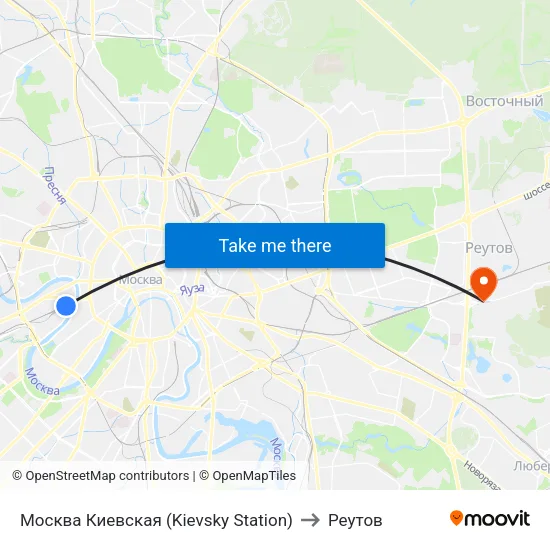 Москва Киевская (Kievsky Station) to Реутов map