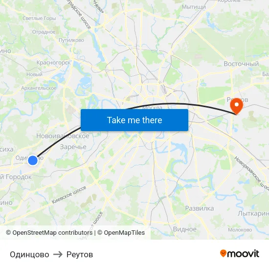 Одинцово to Реутов map