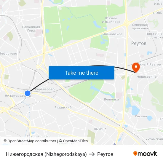 Нижегородская (Nizhegorodskaya) to Реутов map
