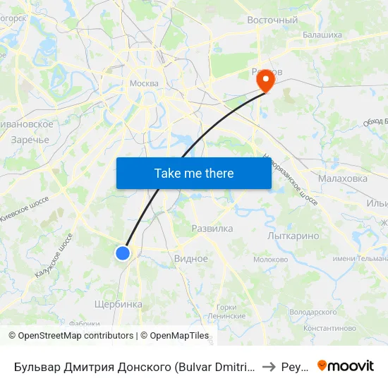 Бульвар Дмитрия Донского (Bulvar Dmitriya Donskogo) to Реутов map