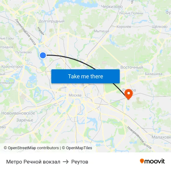 Метро Речной вокзал to Реутов map