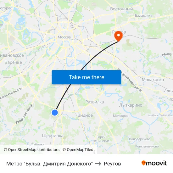 Метро "Бульв. Дмитрия Донского" to Реутов map