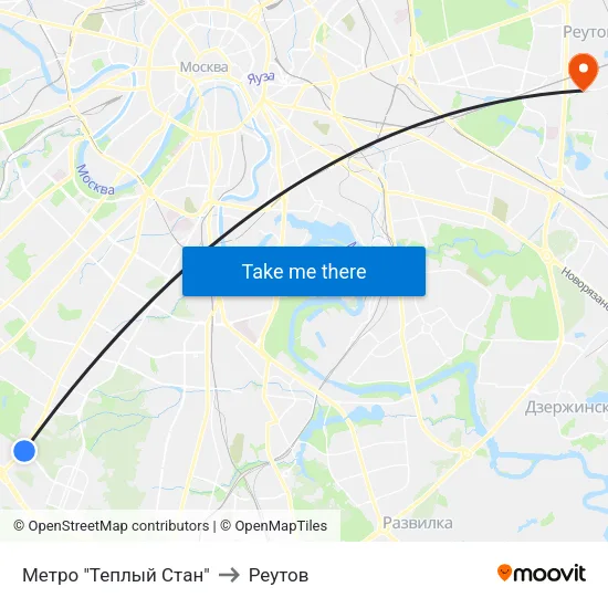 Метро "Теплый Стан" to Реутов map