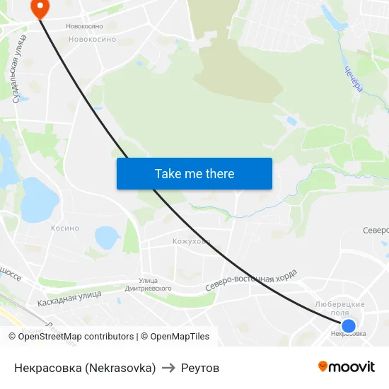 Некрасовка (Nekrasovka) to Реутов map