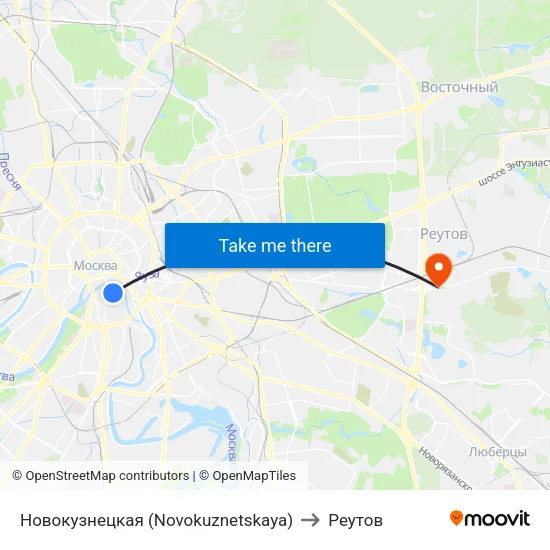Новокузнецкая (Novokuznetskaya) to Реутов map