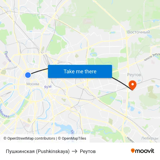 Пушкинская (Pushkinskaya) to Реутов map