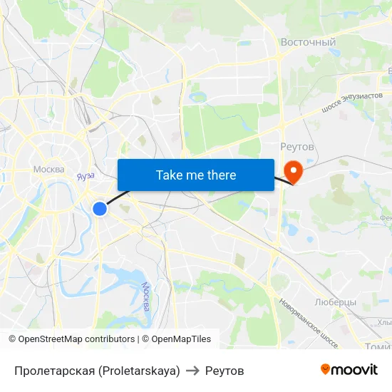 Пролетарская (Proletarskaya) to Реутов map