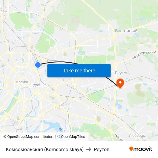 Комсомольская (Komsomolskaya) to Реутов map