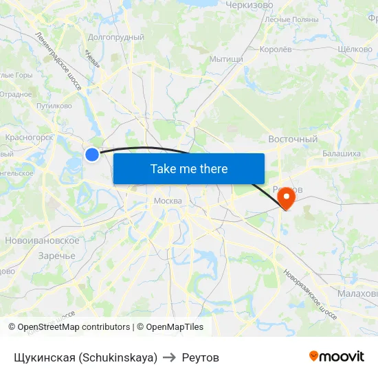 Щукинская (Schukinskaya) to Реутов map