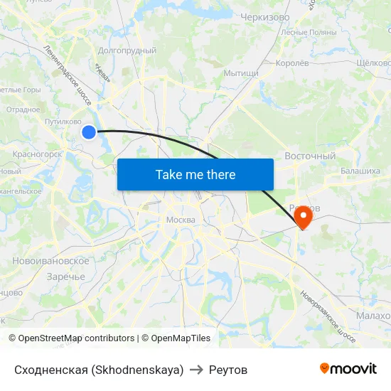 Сходненская (Skhodnenskaya) to Реутов map