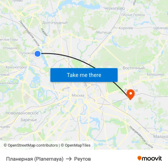 Планерная (Planernaya) to Реутов map