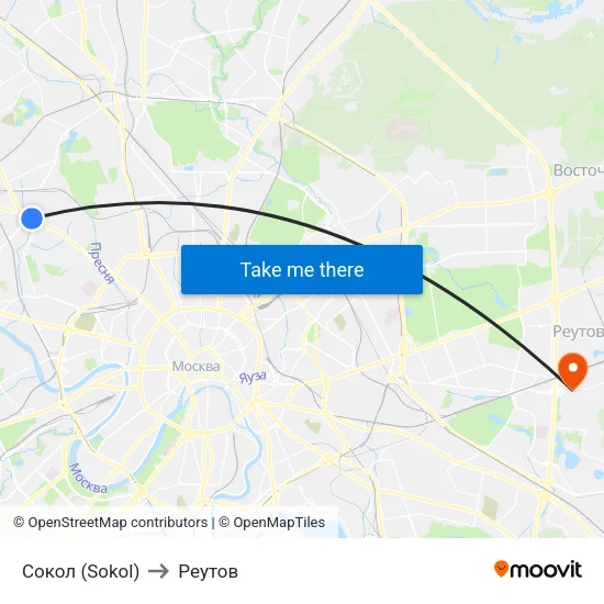 Сокол (Sokol) to Реутов map