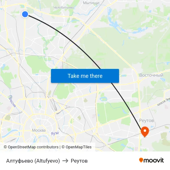 Алтуфьево (Altufyevo) to Реутов map