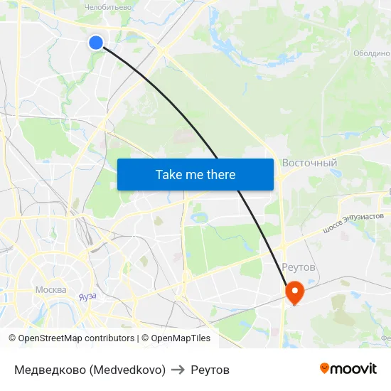 Медведково (Medvedkovo) to Реутов map