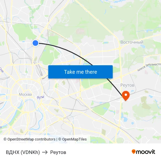 ВДНХ (VDNKh) to Реутов map