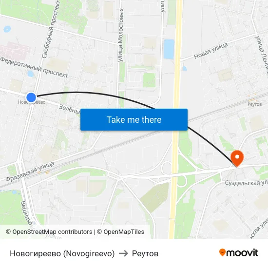 Новогиреево (Novogireevo) to Реутов map