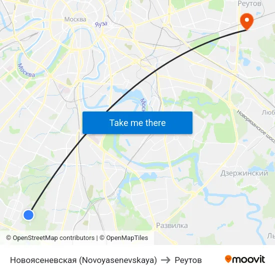 Новоясеневская (Novoyasenevskaya) to Реутов map
