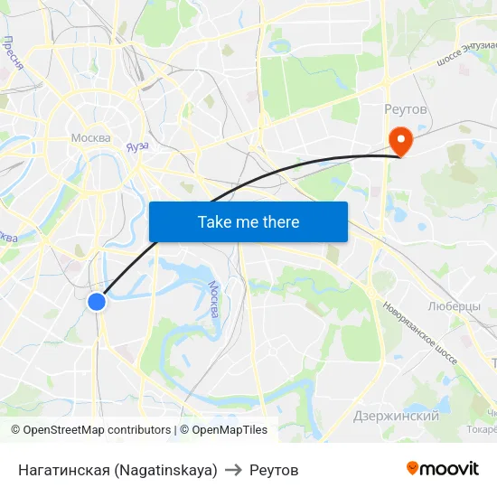 Нагатинская (Nagatinskaya) to Реутов map
