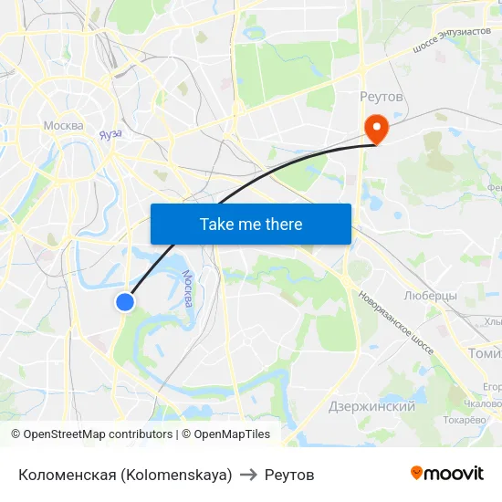 Коломенская (Kolomenskaya) to Реутов map