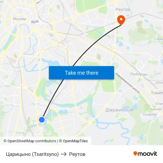 Царицыно (Tsaritsyno) to Реутов map