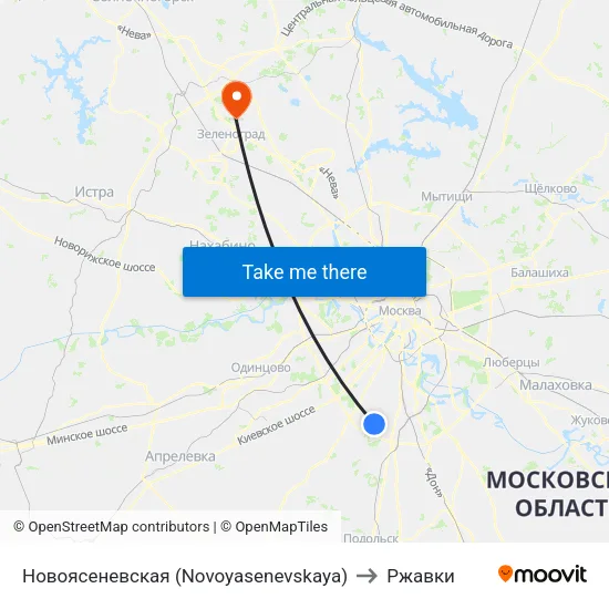 Новоясеневская (Novoyasenevskaya) to Ржавки map