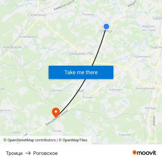 Троицк to Роговское map