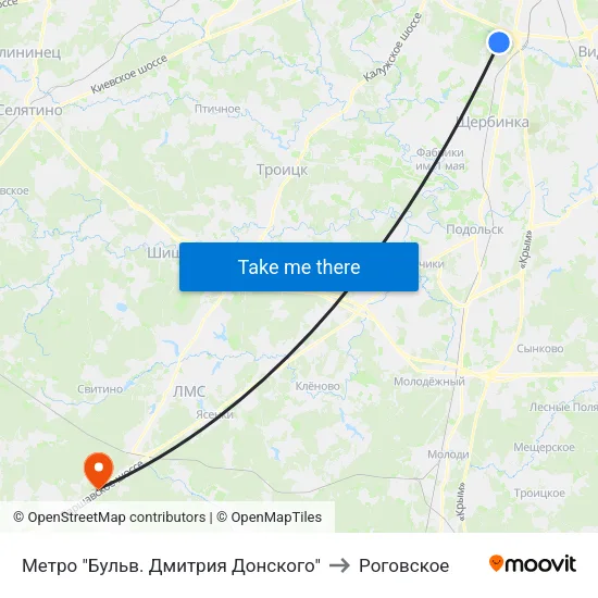 Метро "Бульв. Дмитрия Донского" to Роговское map