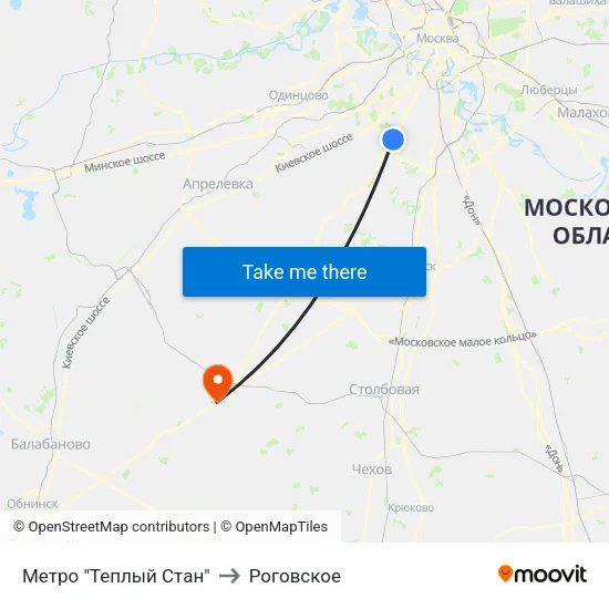 Метро "Теплый Стан" to Роговское map