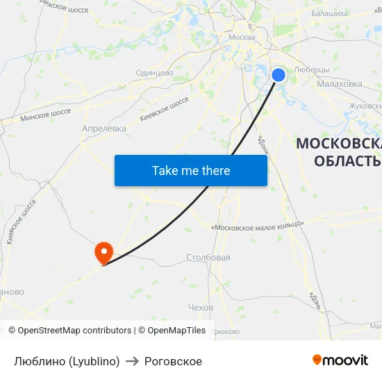 Люблино (Lyublino) to Роговское map