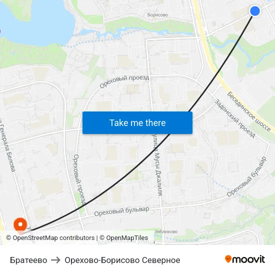 Братеево to Орехово-Борисово Северное map