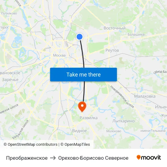 Преображенское to Орехово-Борисово Северное map