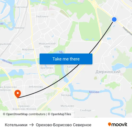 Котельники to Орехово-Борисово Северное map