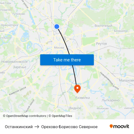 Останкинский to Орехово-Борисово Северное map