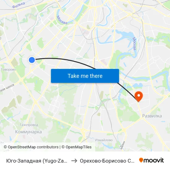 Юго-Западная (Yugo-Zapadnaya) to Орехово-Борисово Северное map