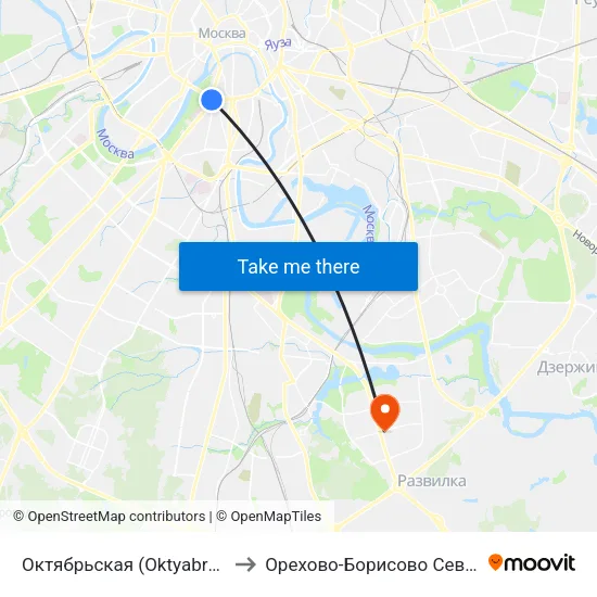 Октябрьская (Oktyabrskaya) to Орехово-Борисово Северное map