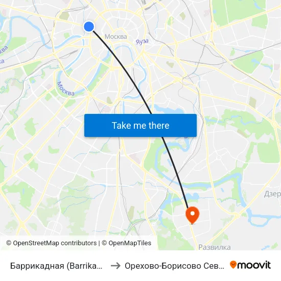 Баррикадная (Barrikadnaya) to Орехово-Борисово Северное map