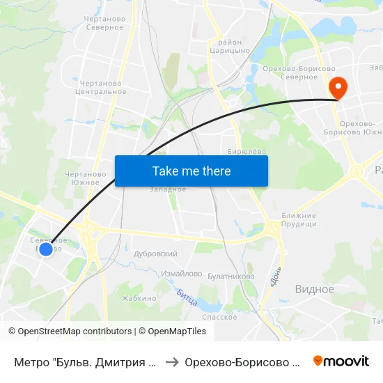Метро "Бульв. Дмитрия Донского" to Орехово-Борисово Северное map