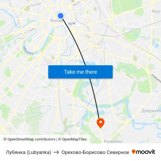Лубянка (Lubyanka) to Орехово-Борисово Северное map