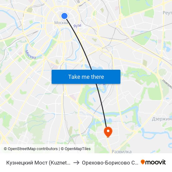 Кузнецкий Мост (Kuznetsky Most) to Орехово-Борисово Северное map