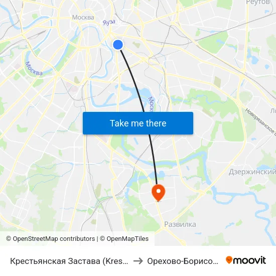Крестьянская Застава (Krestyanskaya Zastava) to Орехово-Борисово Северное map