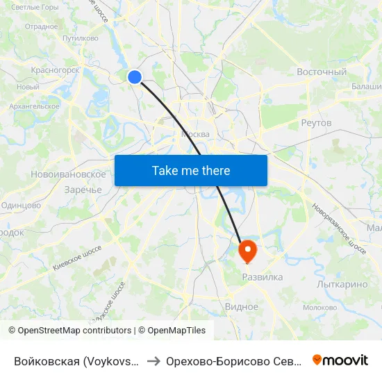 Войковская (Voykovskaya) to Орехово-Борисово Северное map